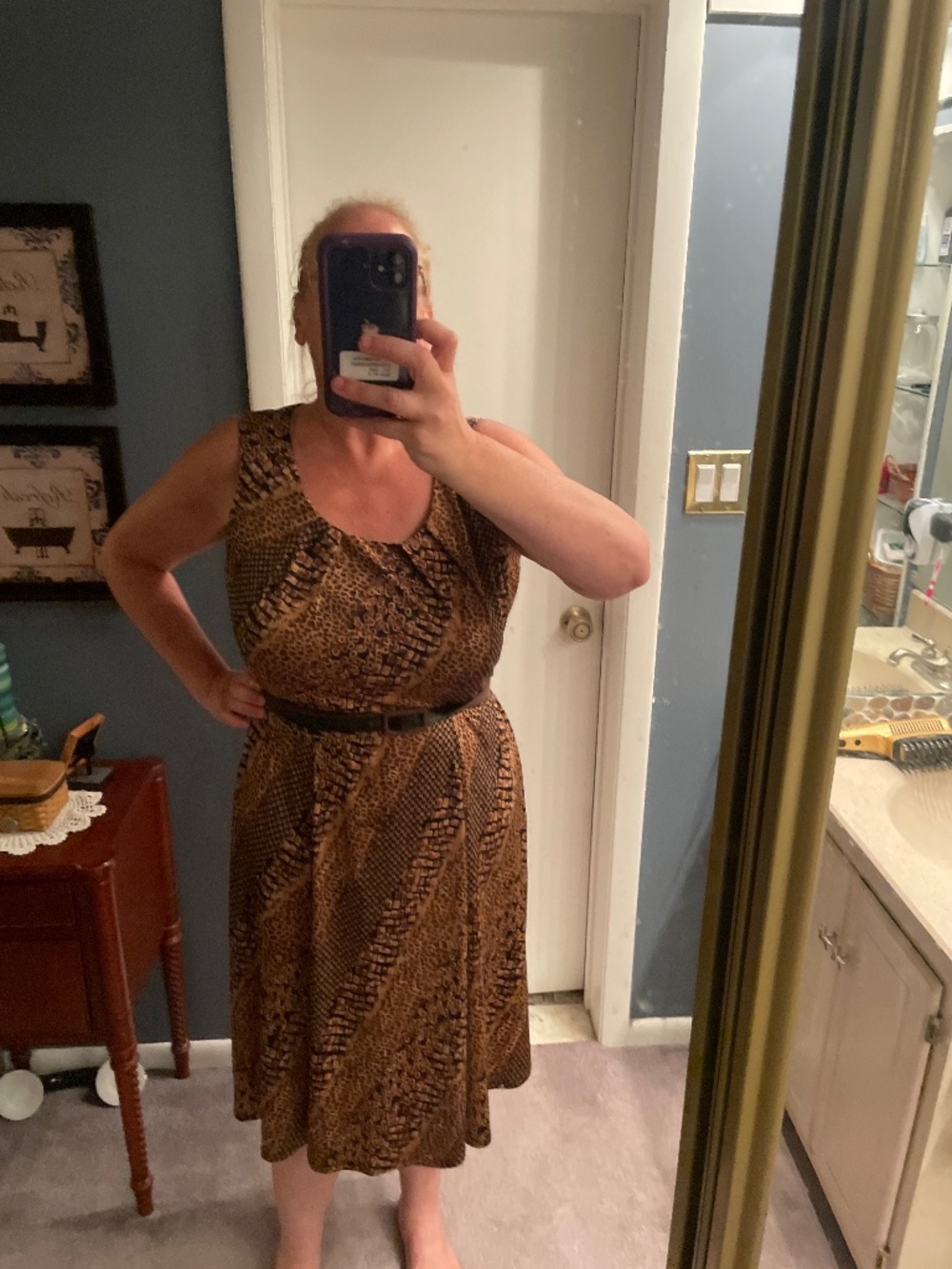 Flattering Chelsea Suite Brown Leopard-Print Midi Dress with Waist Tie belt - Picture 1 of 12